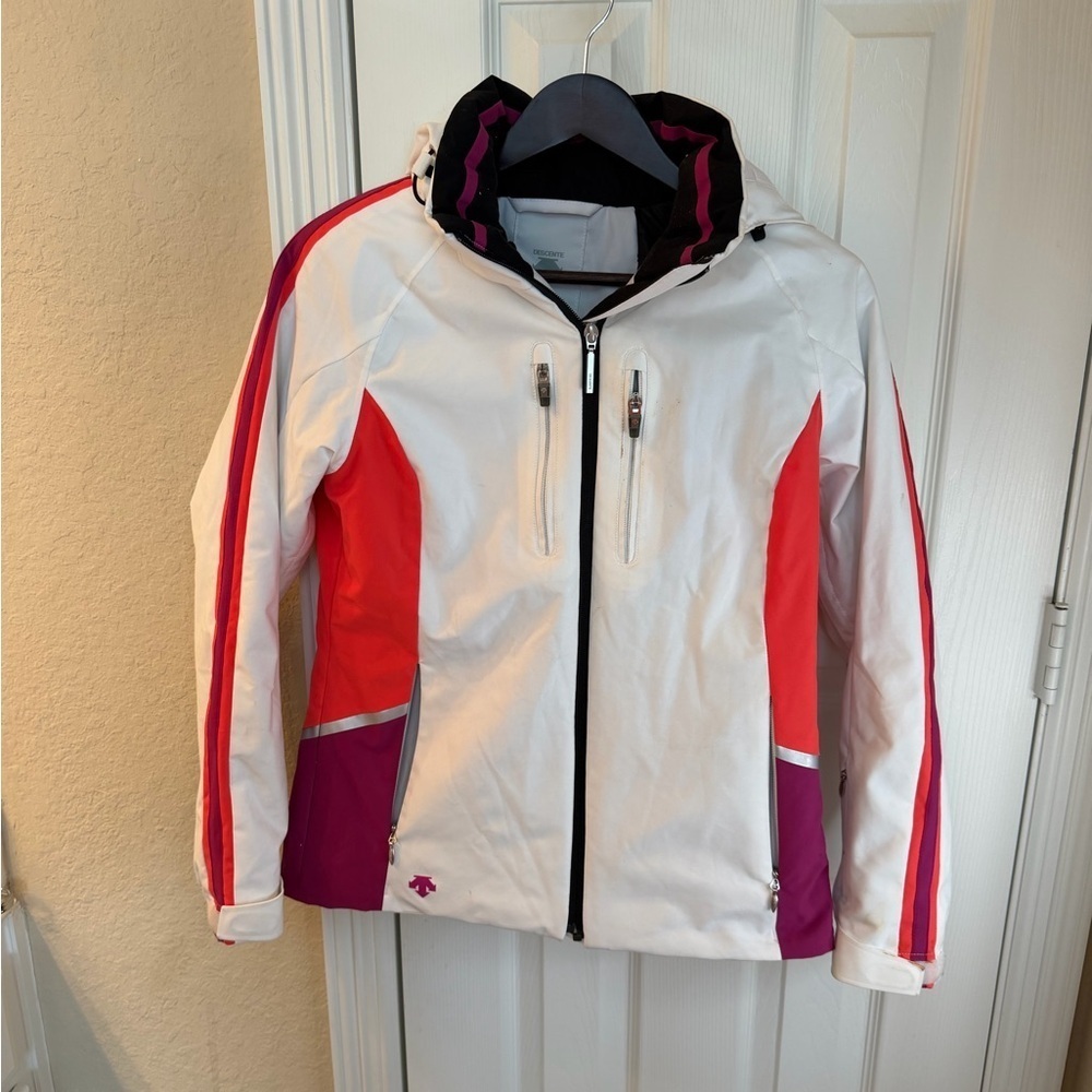 Stylish Jacket in White, Red, and Purple